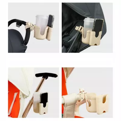 Uniwersalny uchwyt na kubek / butelkę i telefon do wózka dziecięcego beżowy