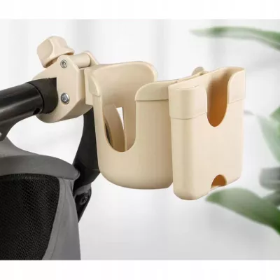 Uniwersalny uchwyt na kubek / butelkę i telefon do wózka dziecięcego beżowy