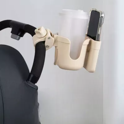 Uniwersalny uchwyt na kubek / butelkę i telefon do wózka dziecięcego beżowy