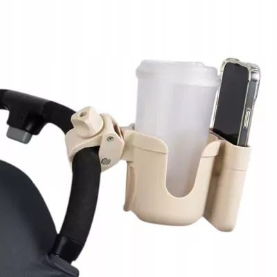 Uniwersalny uchwyt na kubek / butelkę i telefon do wózka dziecięcego beżowy