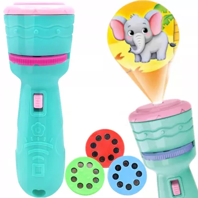 Projektor latarka mini 2w1 ręczny niebieski dla dzieci