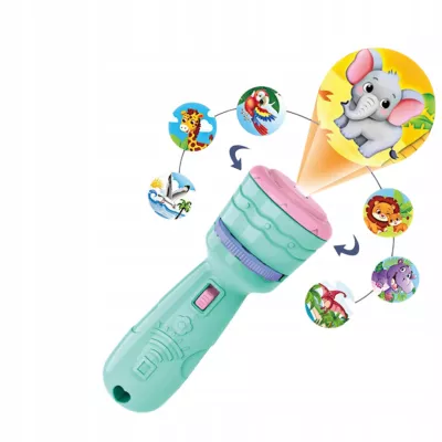 Projektor latarka mini 2w1 ręczny niebieski dla dzieci