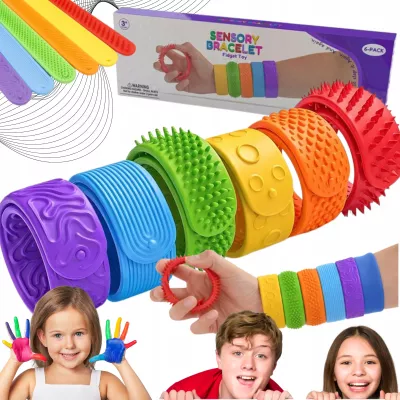 Komplet 6 kolorowych bransoletek sensorycznych antystresowych dla dzieci