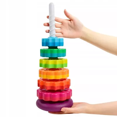Tęczowa Wieża Piramida Montessori 6 Dysków Edukacyjna 40 cm