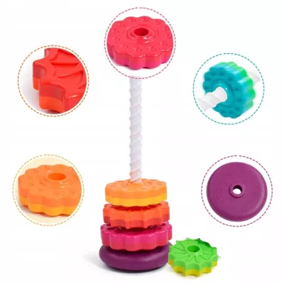 Tęczowa Wieża Piramida Montessori 6 Dysków Edukacyjna 40 cm