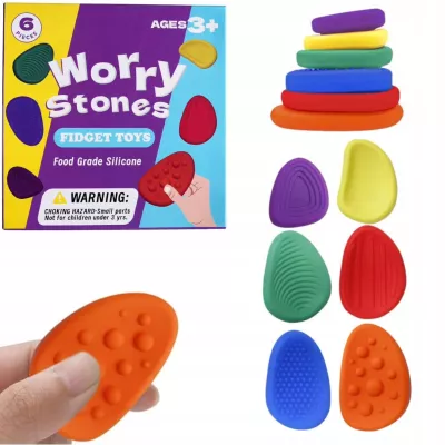 Zestaw 6x Kamienie Antystresowe SILIKONOWE Fidget Toy Sensoryczne ADHD