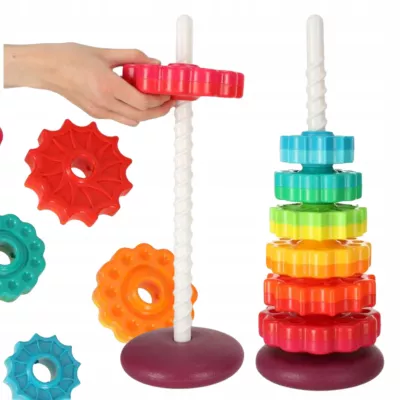 Tęczowa Wieża Piramida Montessori 6 Dysków Edukacyjna 40 cm