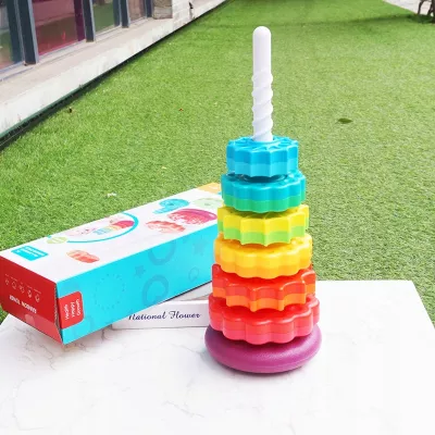 Tęczowa Wieża Piramida Montessori 6 Dysków Edukacyjna 40 cm