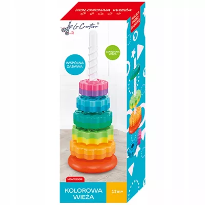 Tęczowa Wieża Piramida Montessori 6 Dysków Edukacyjna 40 cm