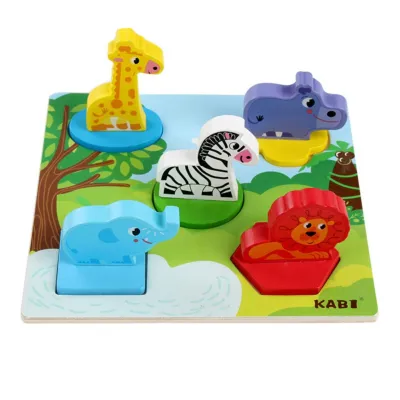 Edukacyjne drewniane puzzle safari klocki 0057