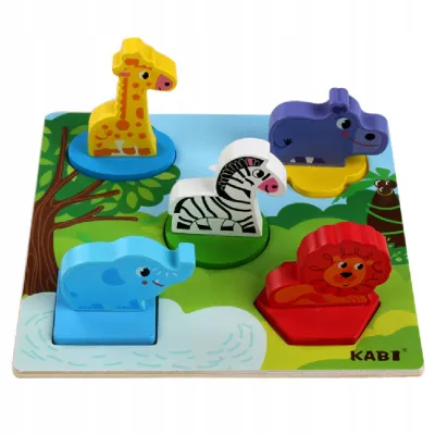 Edukacyjne drewniane puzzle safari klocki 0057