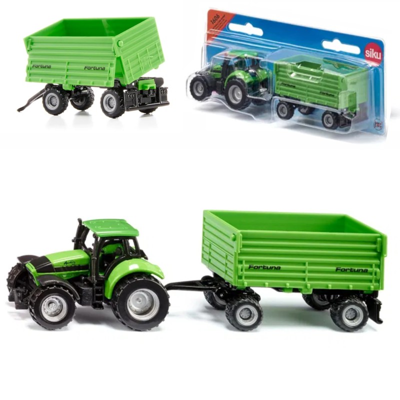 Siku Traktor Deutz-Fahr z przyczepą 2-osiową Fortuna model metal S1606